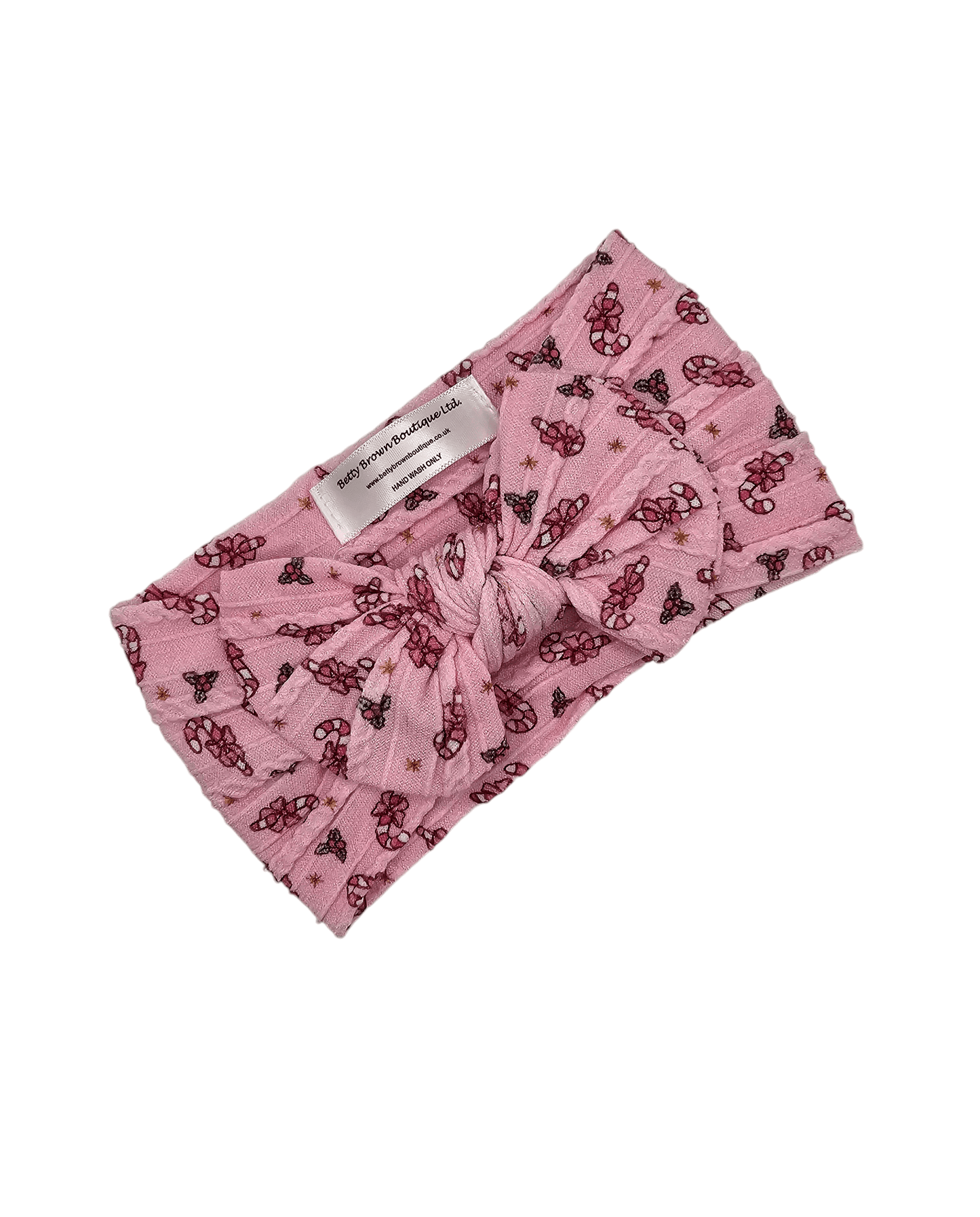 Pink Candy Cane Christmas Smaller Bow Headband For Girls - Image 3