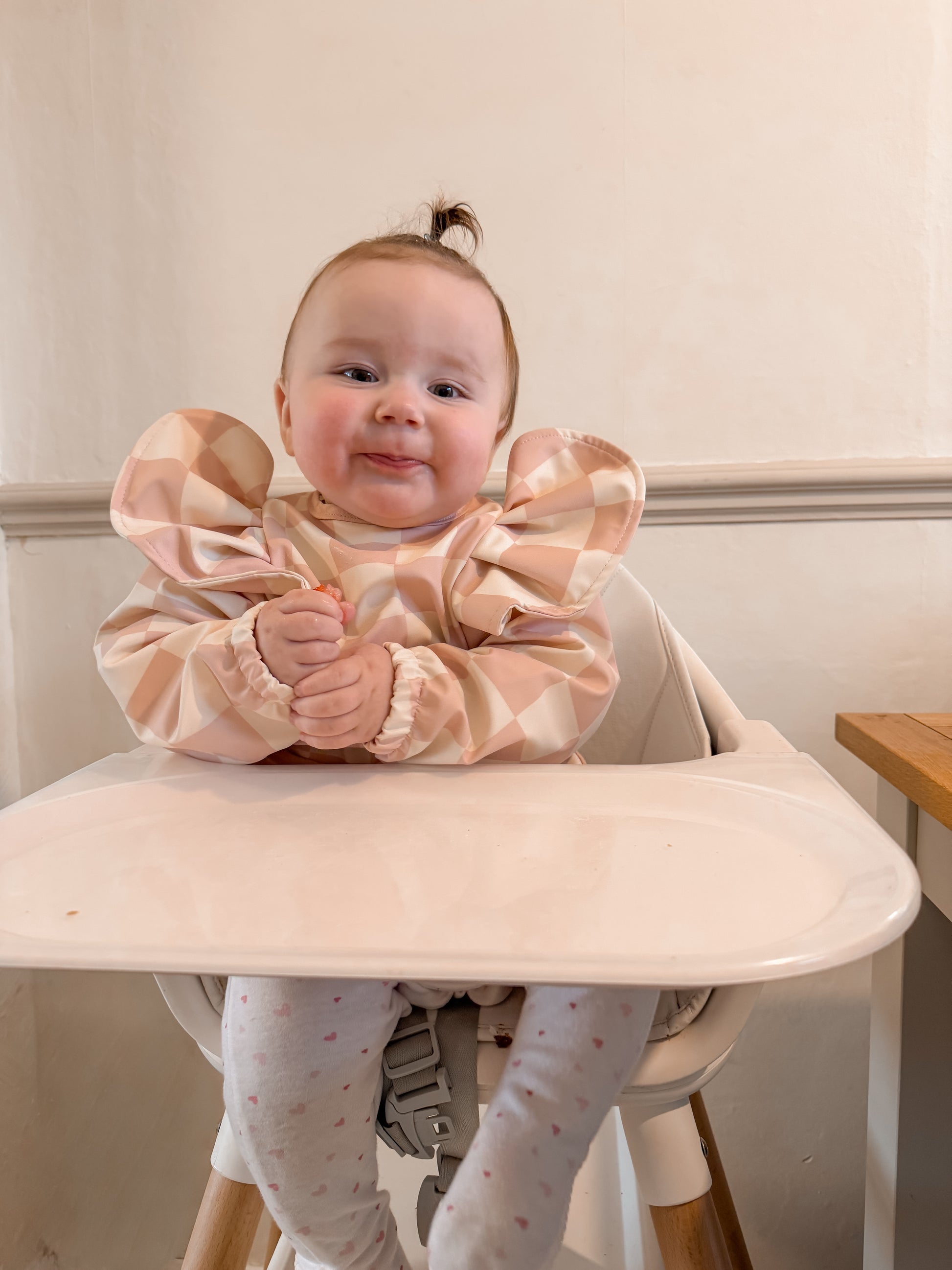 Pink Checkered Waterproof Bib with Sleeves For 6-36 Months - Image 10