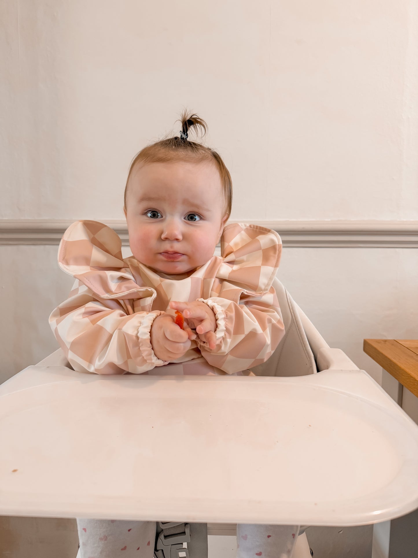 Pink Checkered Waterproof Bib with Sleeves For 6-36 Months - Image 11