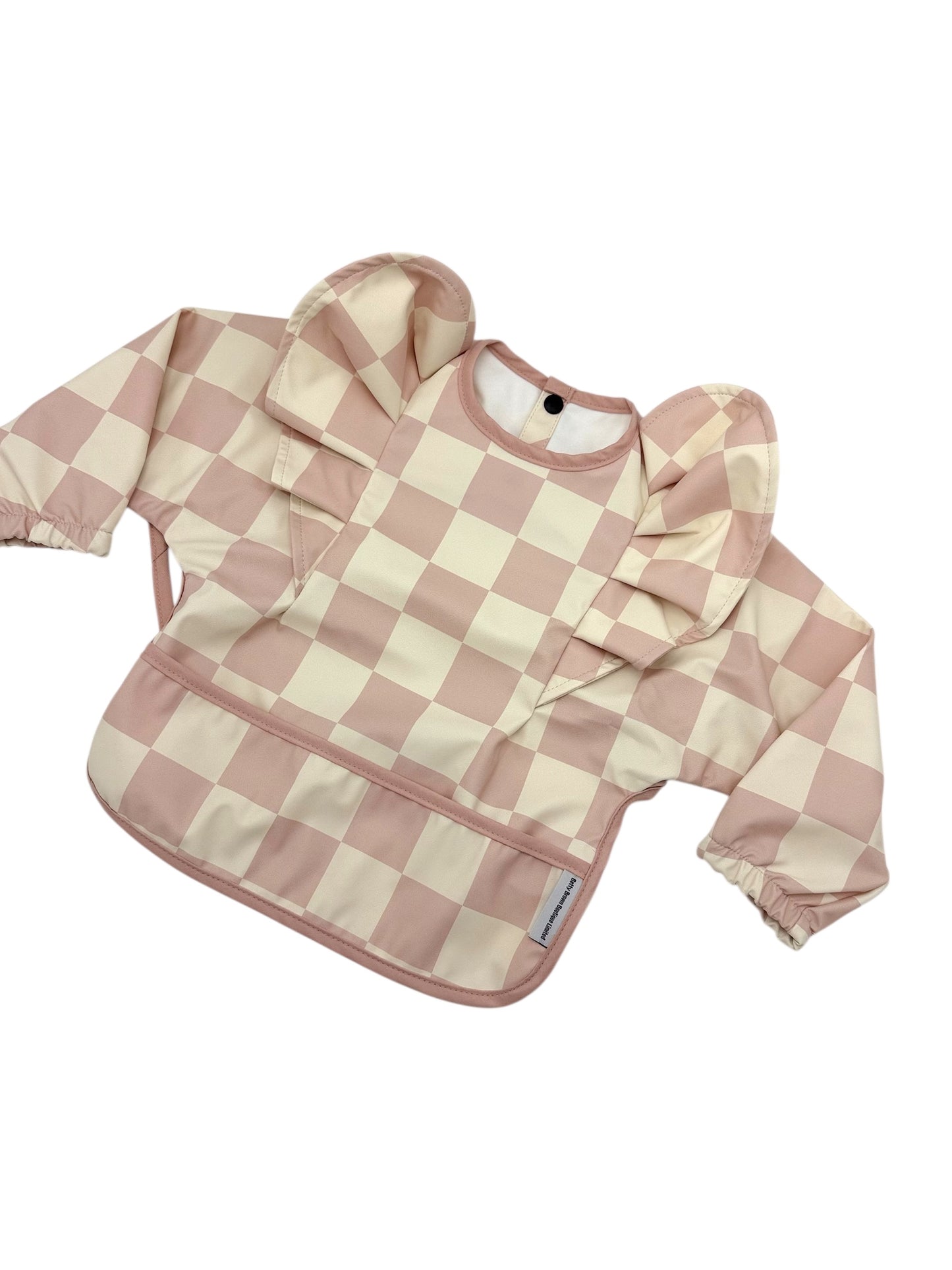 Pink Checkered Waterproof Bib with Sleeves For 6-36 Months - Image 2