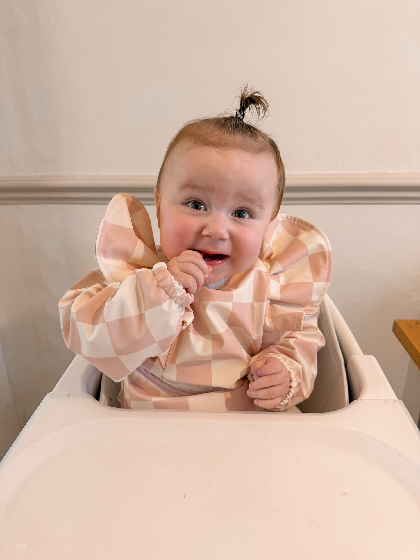 Pink Checkered Waterproof Bib with Sleeves For 6-36 Months - Image 8