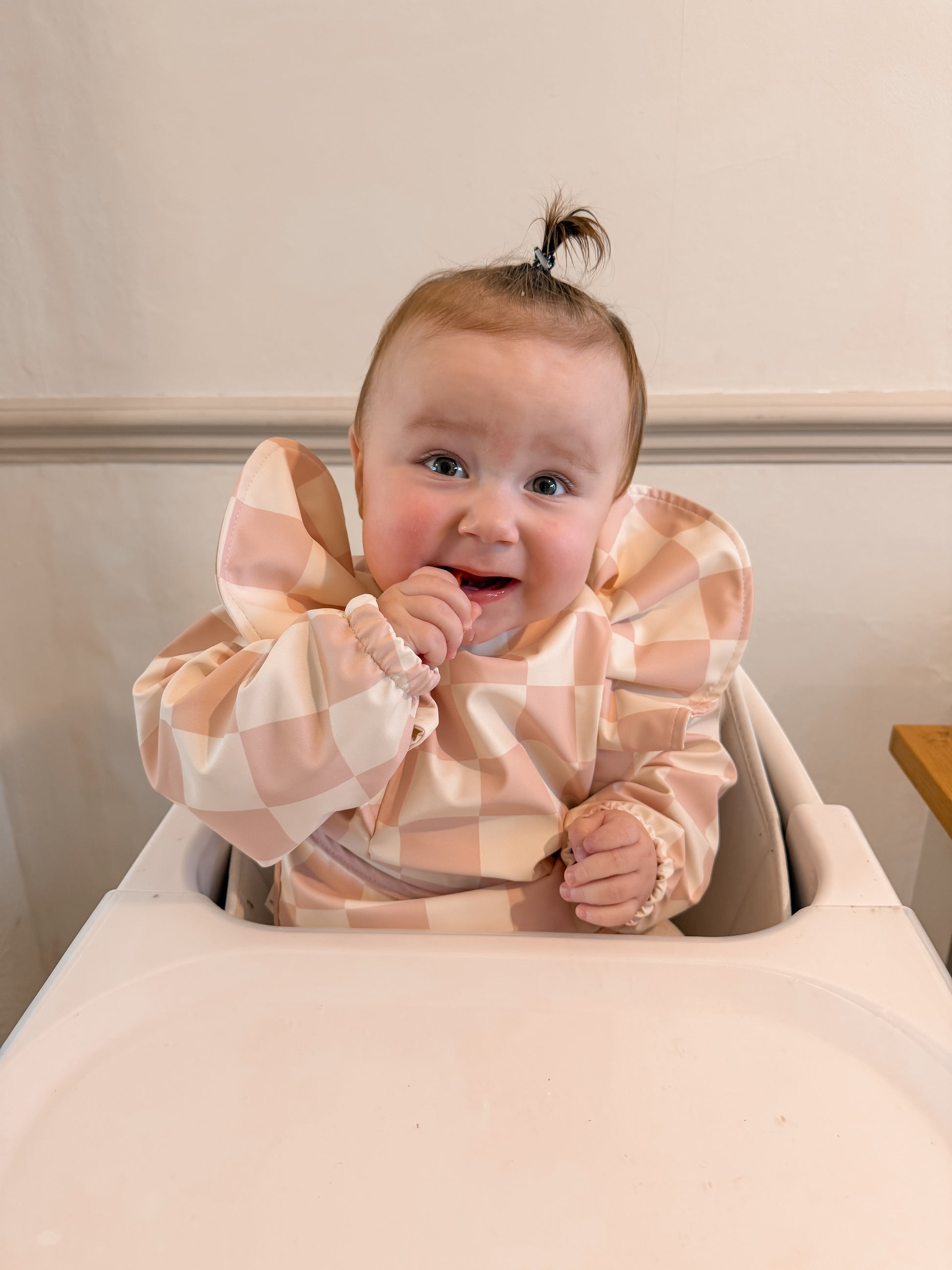 Pink Checkered Waterproof Bib with Sleeves For 6-36 Months - Image 8