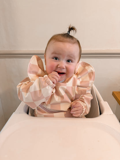 Pink Checkered Waterproof Bib with Sleeves For 6-36 Months - Image 8