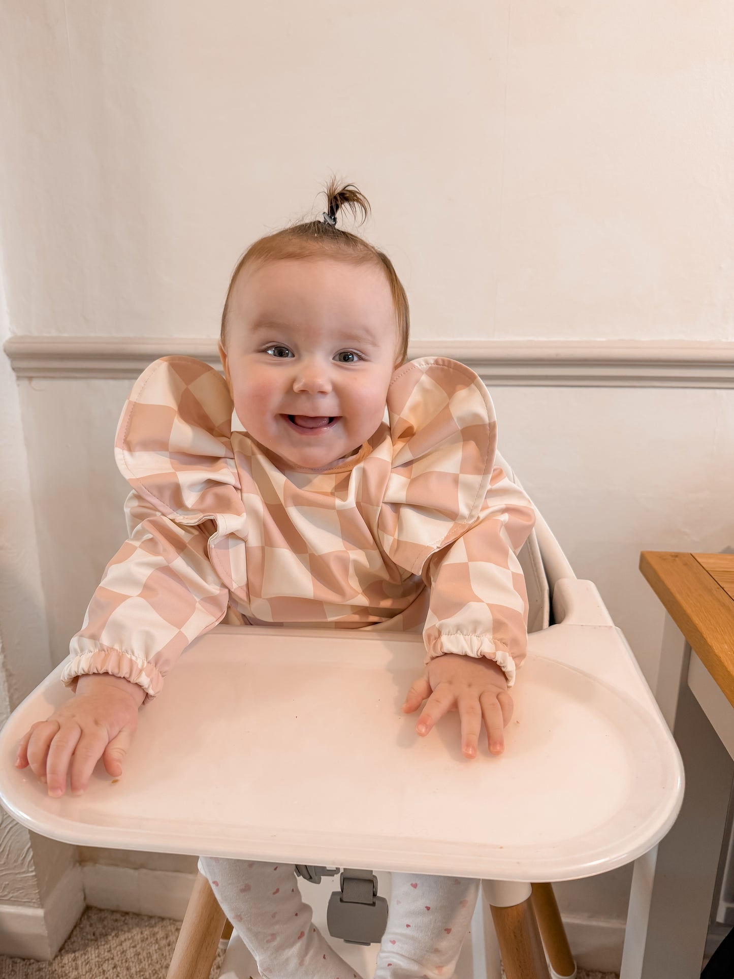 Pink Checkered Waterproof Bib with Sleeves For 6-36 Months - Image 9