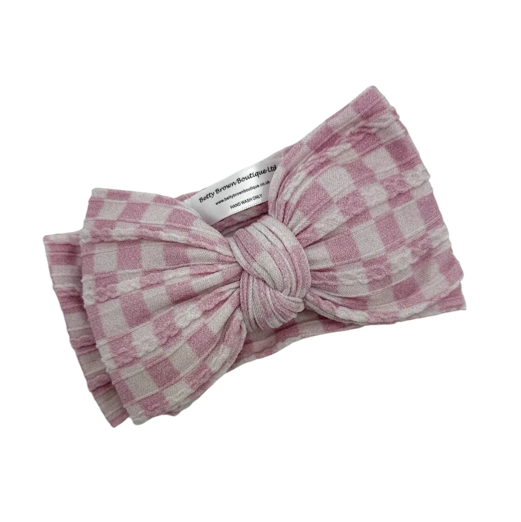 Pink Checkered Larger Bow Headband For Babies From Newborn - Image 2