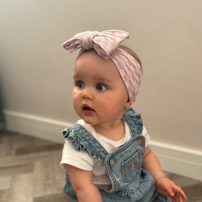Pink Checkered Larger Bow Headband For Babies From Newborn - Image 1