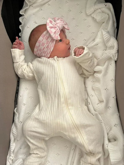 Pink Checkered Smaller Bow Headband For Girls From Newborn - Image 3