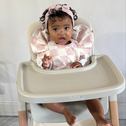 Pink Checkered Waterproof Bib For Girls From 6-18 Months - Image 2