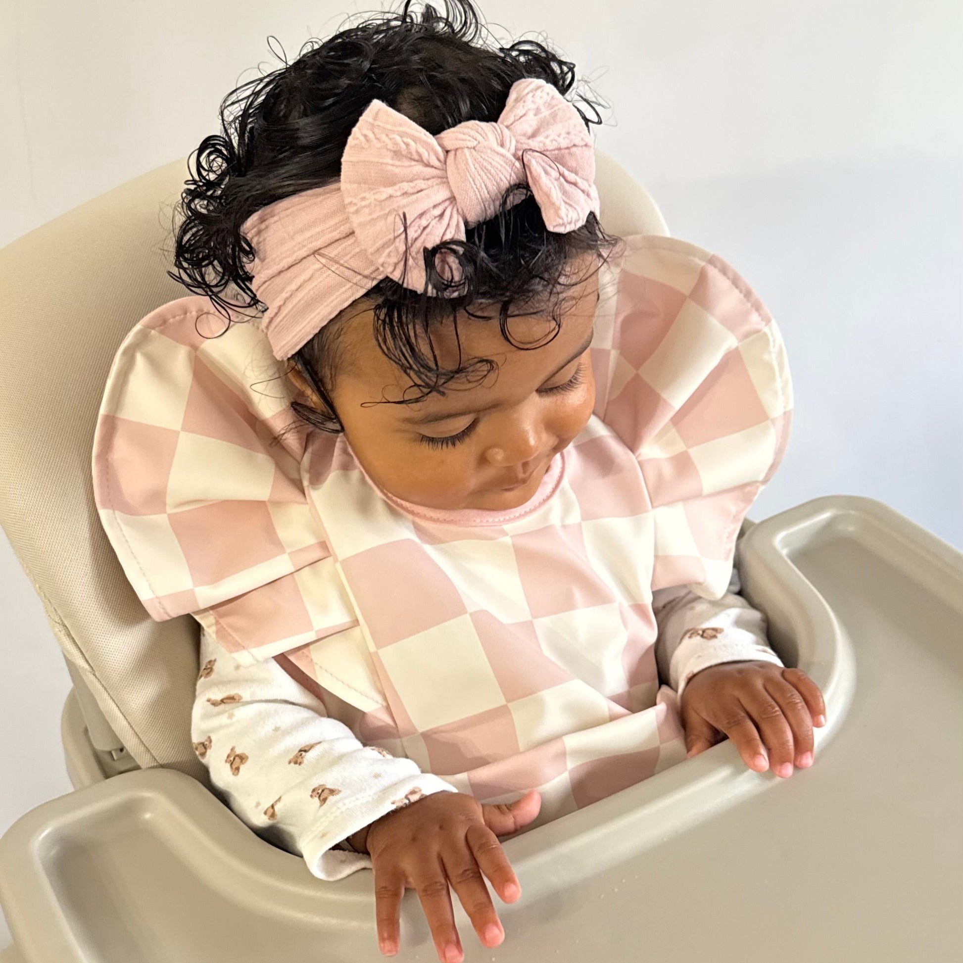 Pink Checkered Waterproof Bib For Girls From 6-18 Months - Image 4