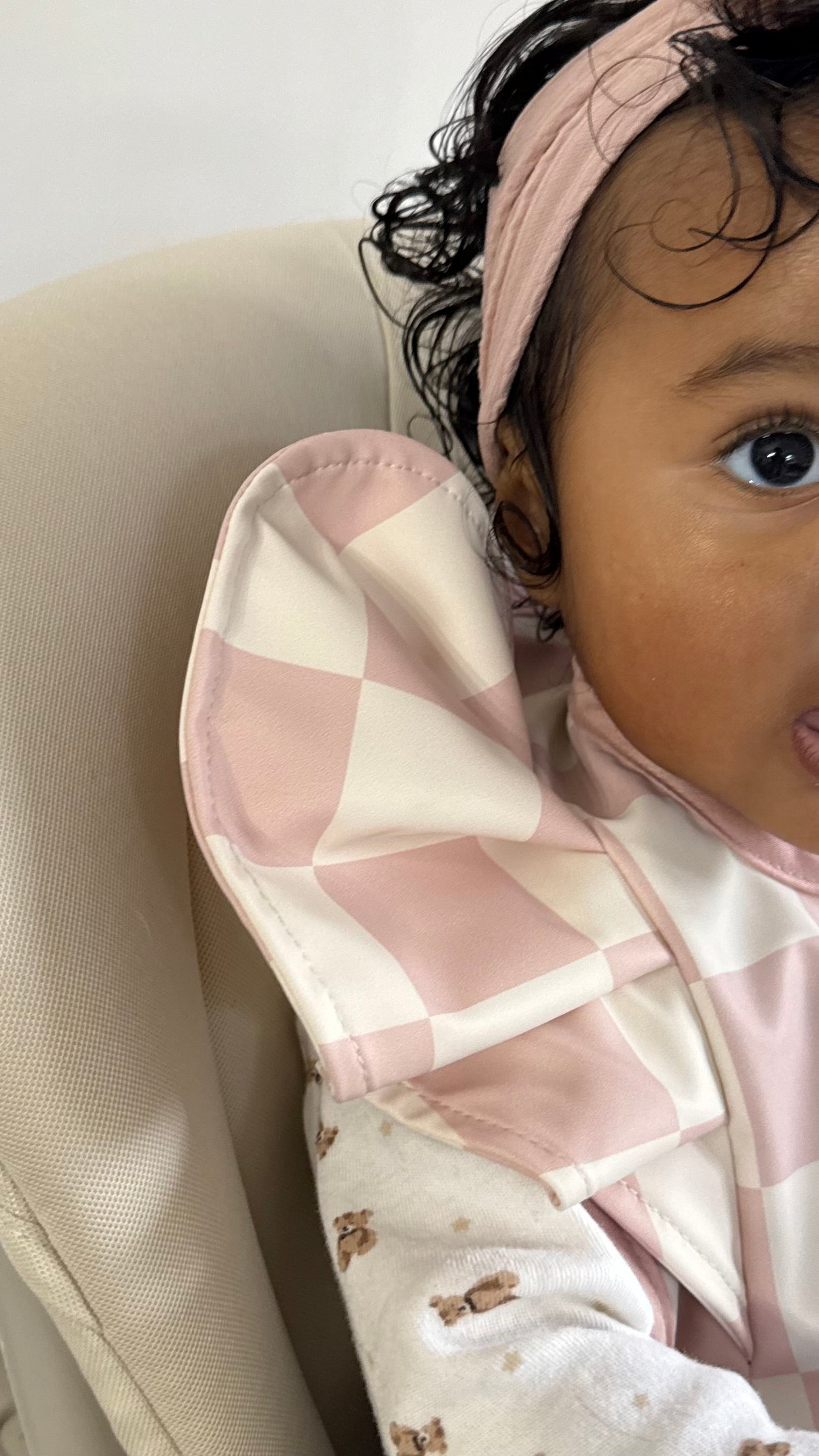 Pink Checkered Waterproof Bib For Girls From 6-18 Months - Image 5