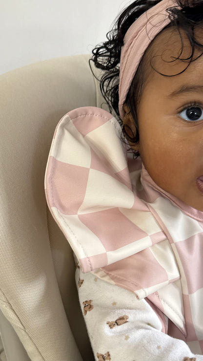 Pink Checkered Waterproof Bib For Girls From 6-18 Months - Image 5