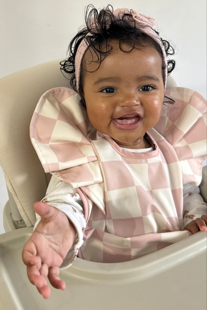 Pink Checkered Waterproof Bib For Girls From 6-18 Months - Image 6