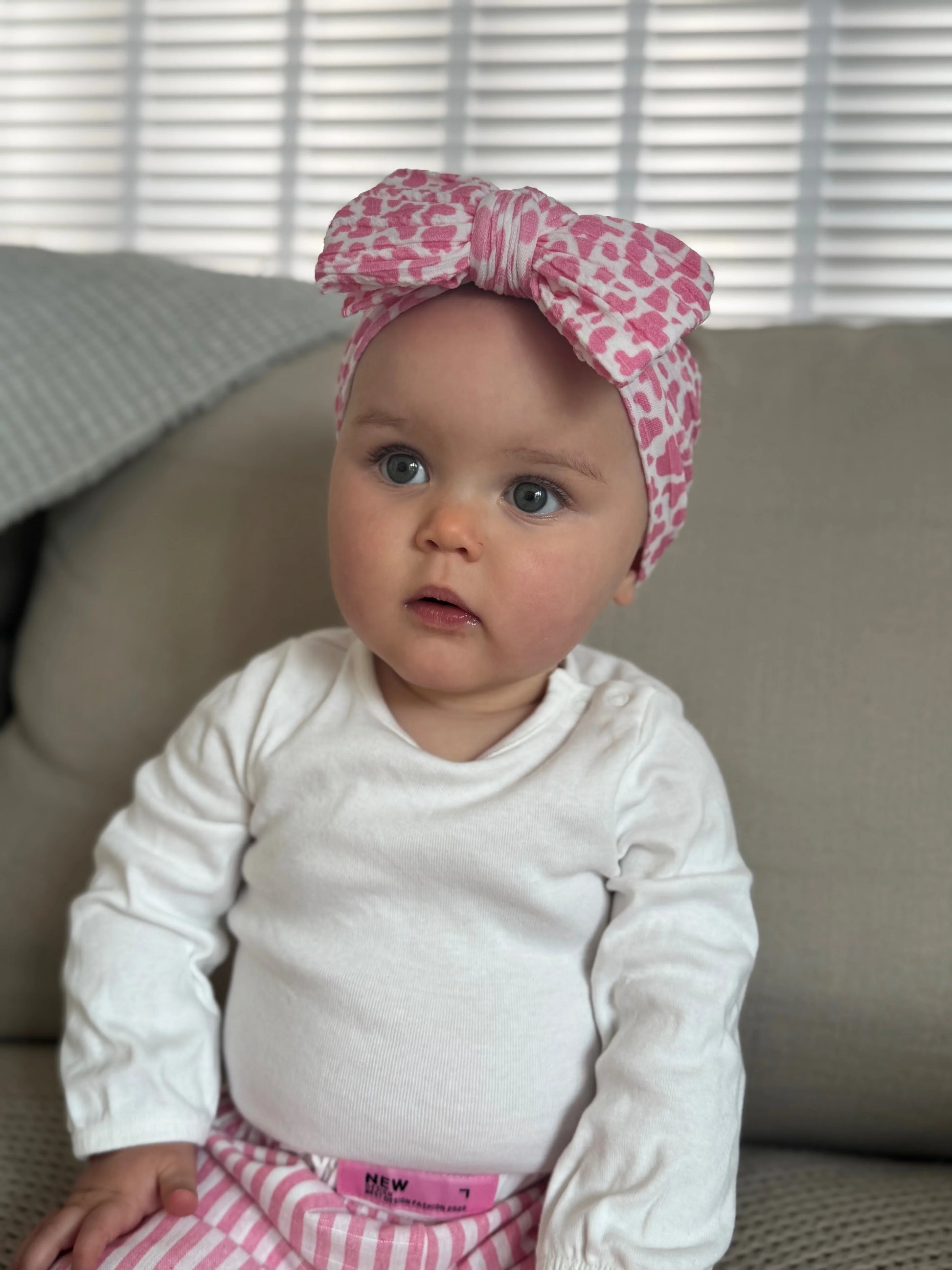 Pink Cow Larger Bow Headband For Newborns to 3 Years old - Image 6