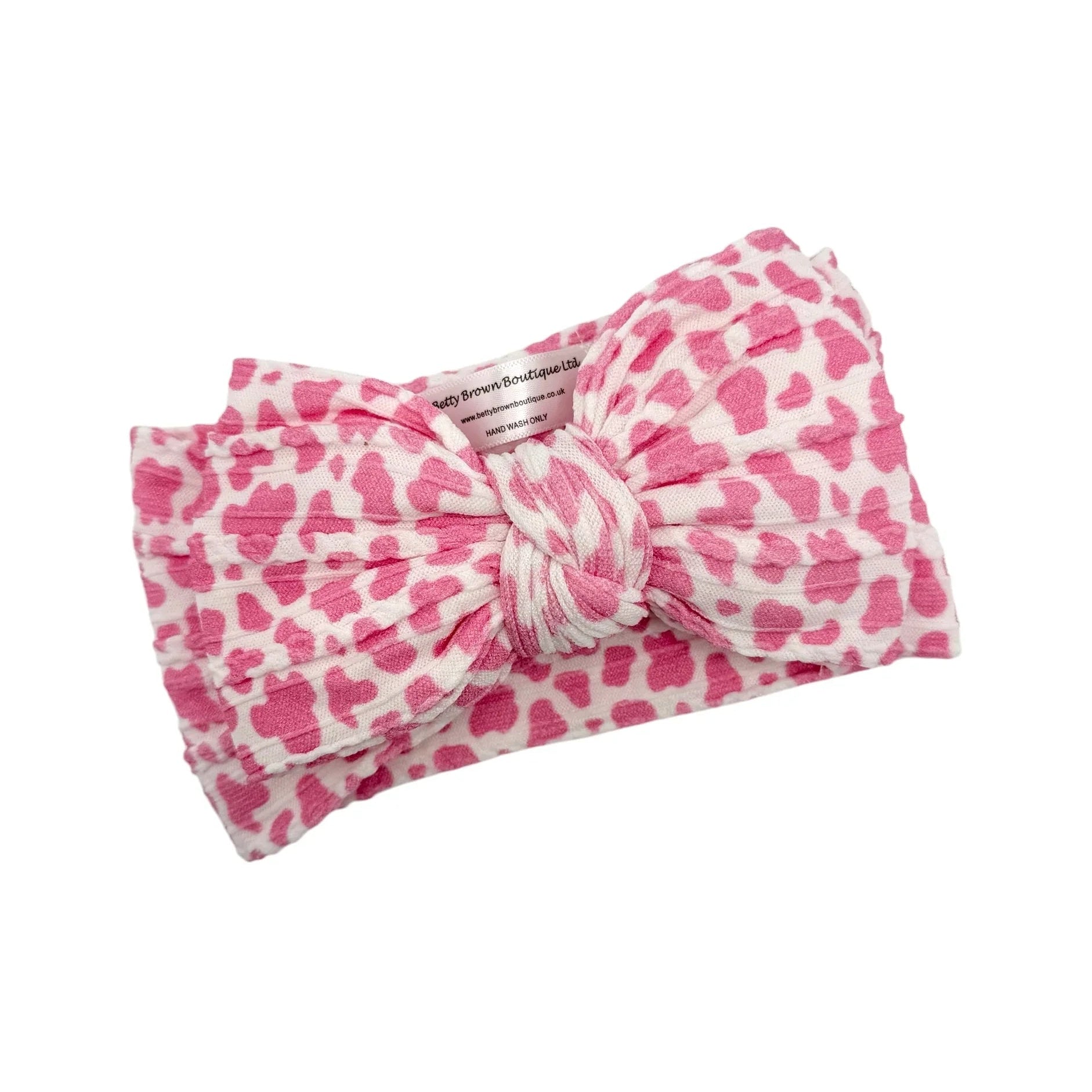 Pink Cow Larger Bow Headband For Newborns to 3 Years old - Image 2