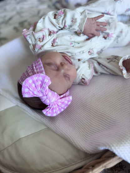 Pink Gingham Smaller Bow Headband For Babies To Toddlers - Image 4