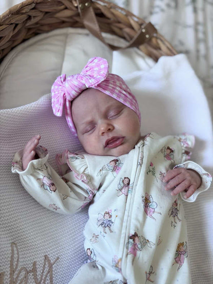 Pink Gingham Smaller Bow Headband For Babies To Toddlers - Image 3