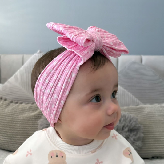 Pink Heart Larger Bow Headband For Newborn Babies to Age 3 - Image 1
