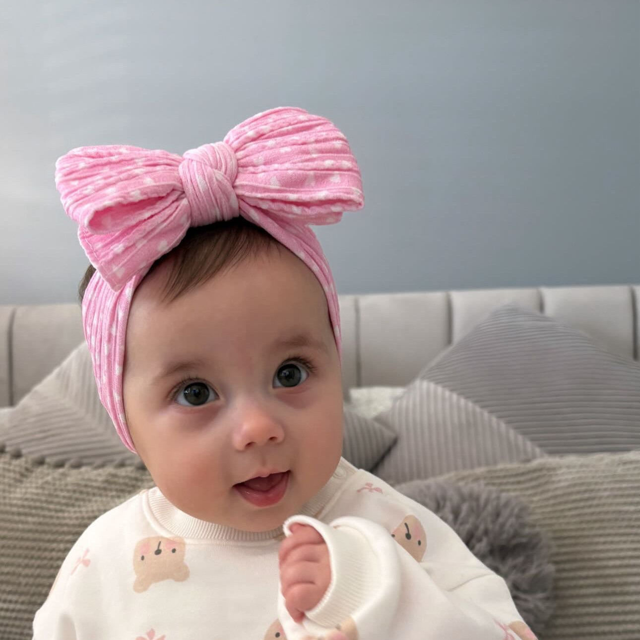 Pink Heart Larger Bow Headband For Newborn Babies to Age 3 - Image 5
