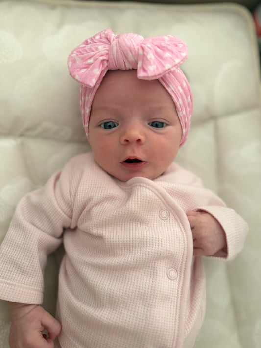 Pink Heart Smaller Bow Headband For Babies From Newborn - Image 1