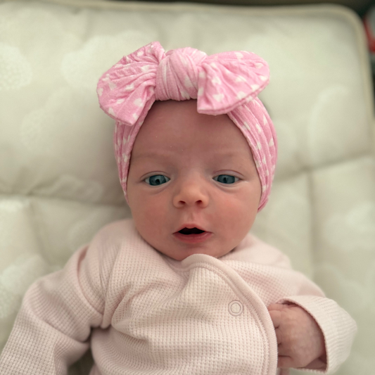 Pink Heart Smaller Bow Headband For Babies From Newborn - Image 1