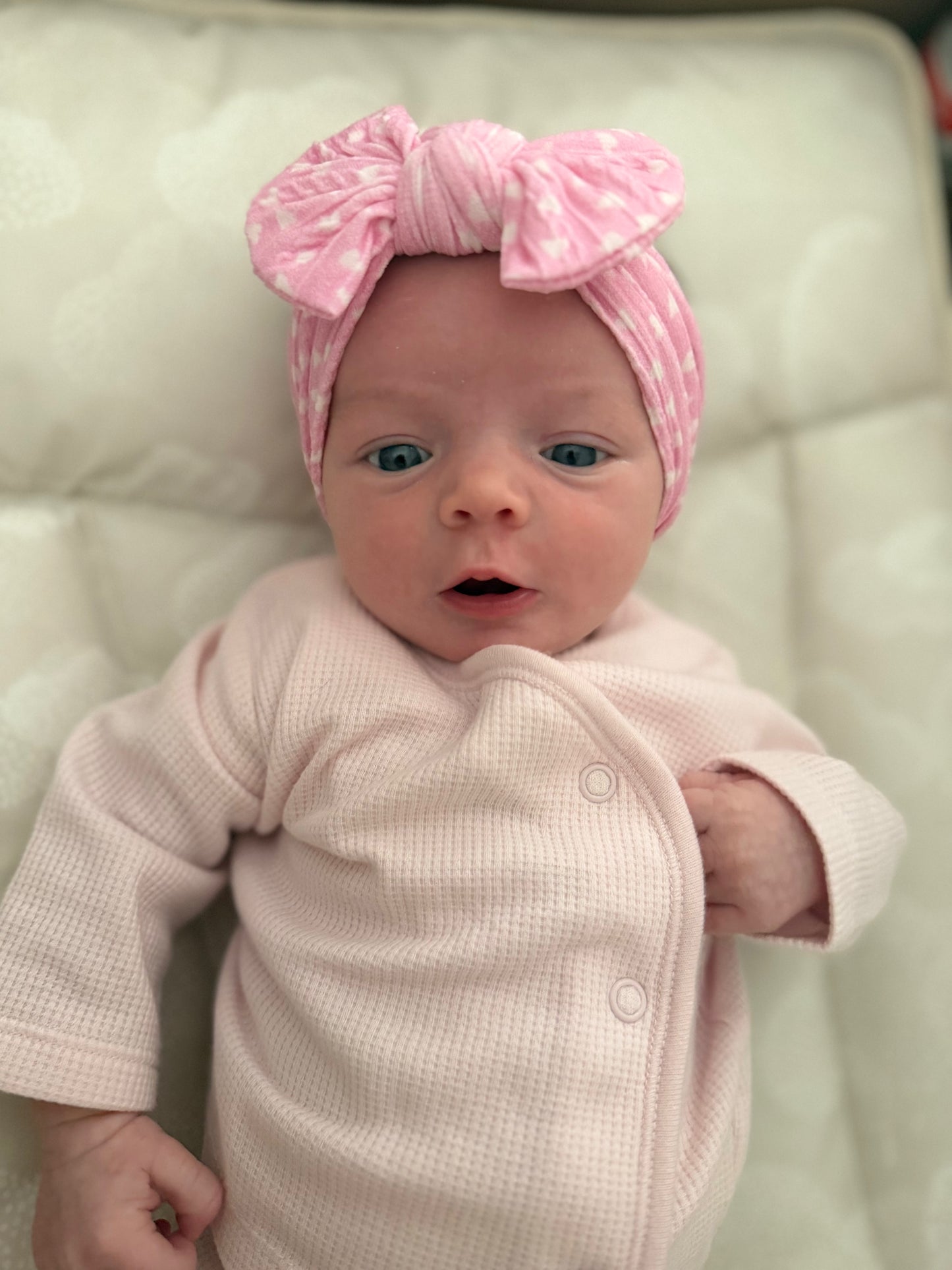 Pink Heart Smaller Bow Headband For Babies From Newborn - Image 3