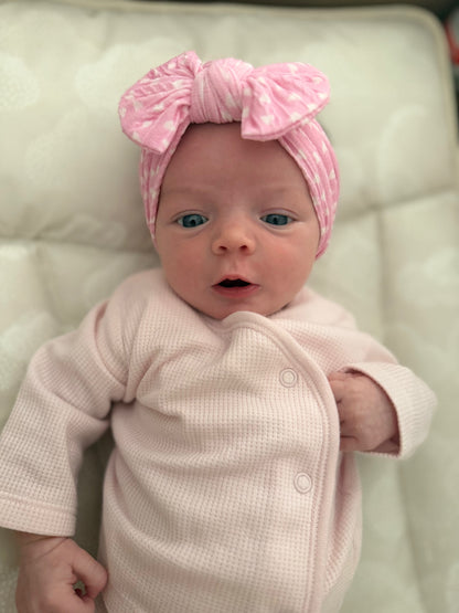 Pink Heart Smaller Bow Headband For Babies From Newborn - Image 3