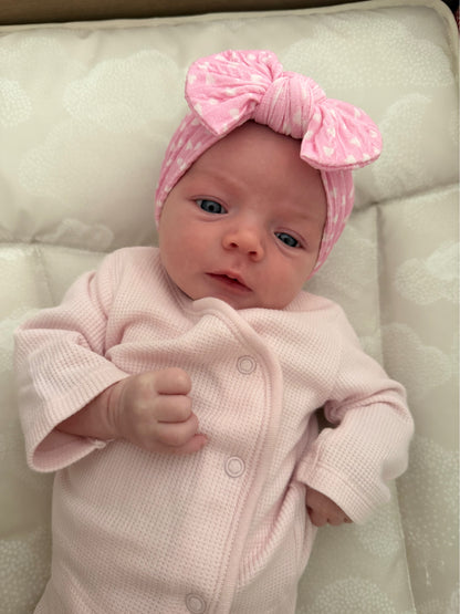 Pink Heart Smaller Bow Headband For Babies From Newborn - Image 5