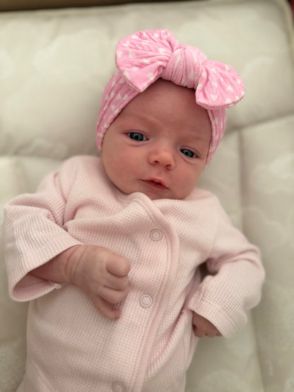 Pink Heart Smaller Bow Headband For Babies From Newborn - Image 6