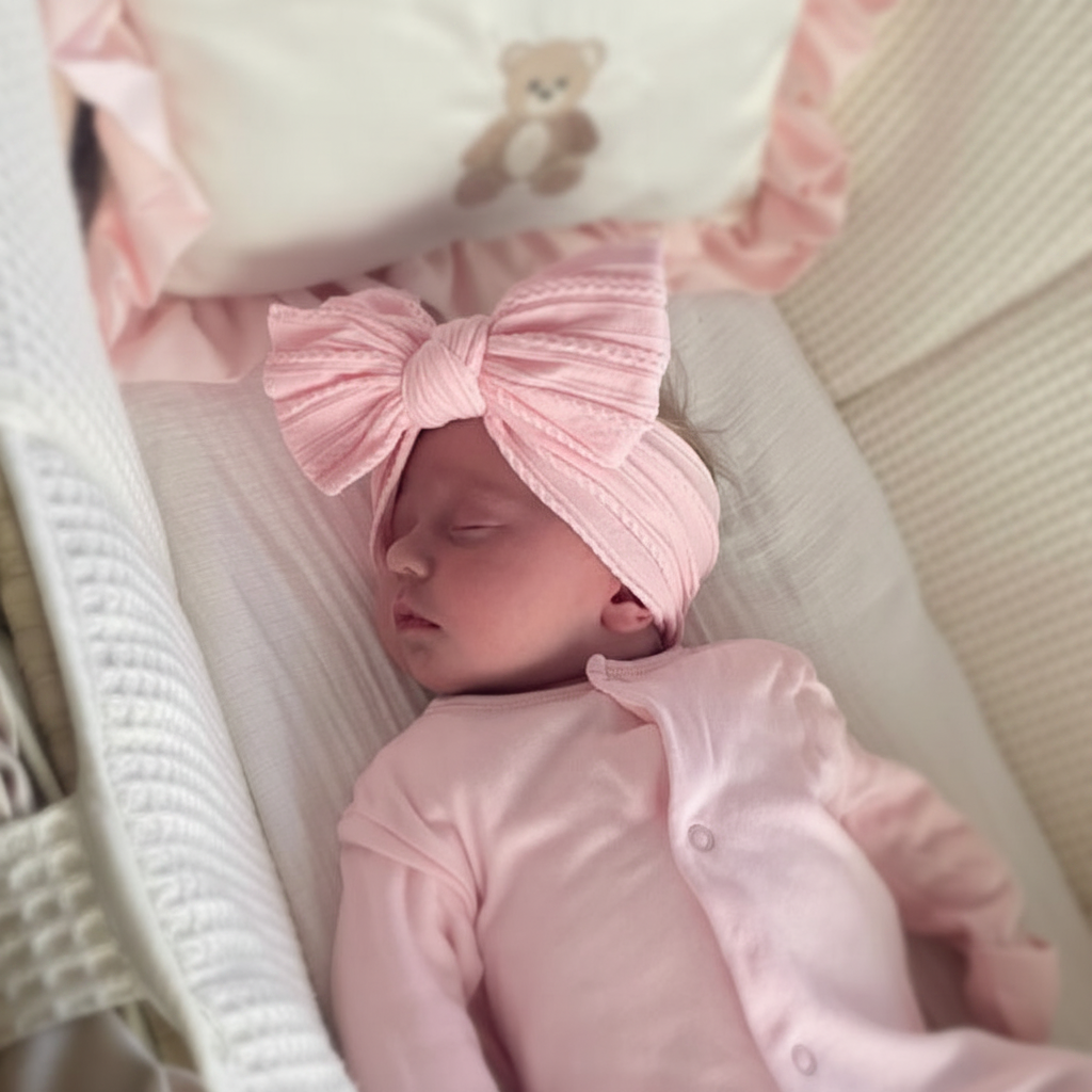 Pink Lemonade Larger Bow Headband For Babies From Newborn - Image 1