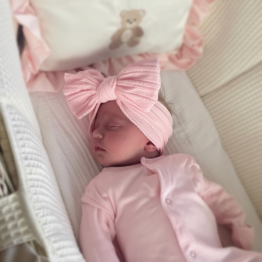 Pink Lemonade Larger Bow Headband For Babies From Newborn - Image 1