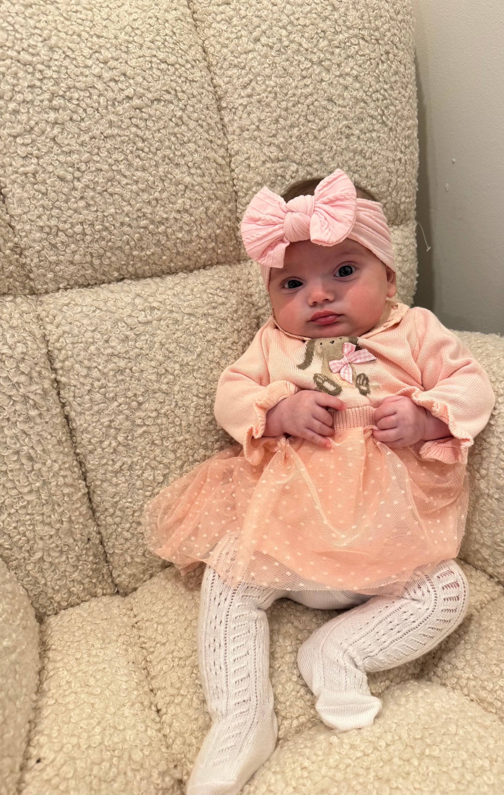 Pink Lemonade Smaller Bow Headband For Babies From Newborn - Image 1