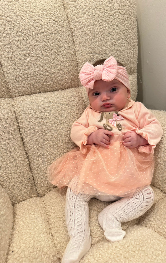 Pink Lemonade Smaller Bow Headband For Babies From Newborn - Image 1