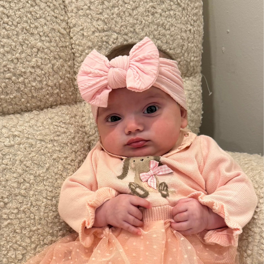 Pink Lemonade Smaller Bow Headband For Babies From Newborn - Image 1