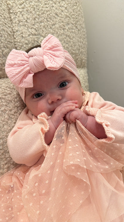 Pink Lemonade Smaller Bow Headband For Babies From Newborn - Image 4