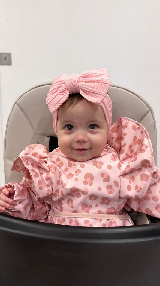 Pink Leopard Waterproof Bib with Sleeves For 6 - 36 Months - Image 1
