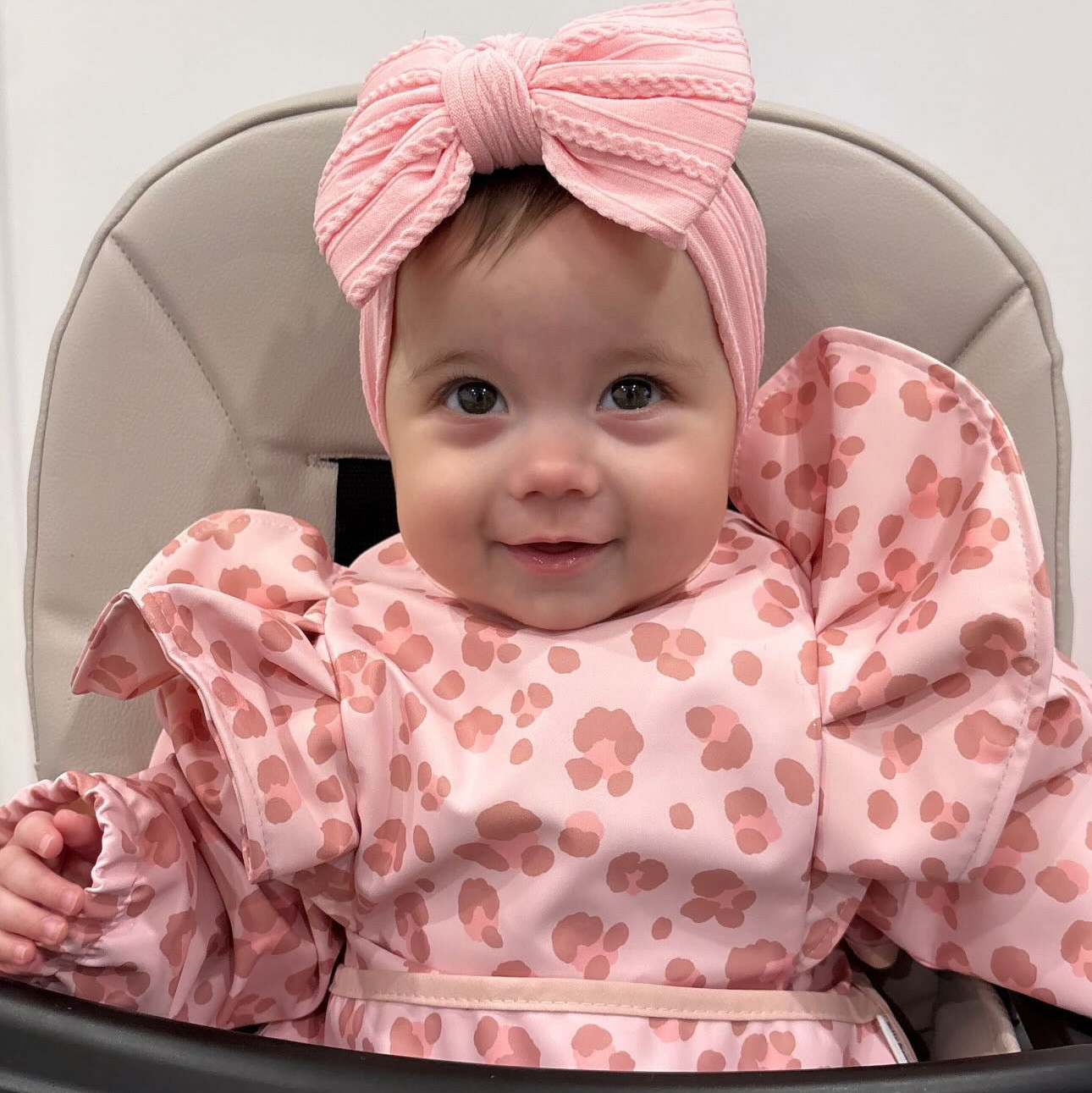 Pink Leopard Waterproof Bib with Sleeves For 6 - 36 Months - Image 1
