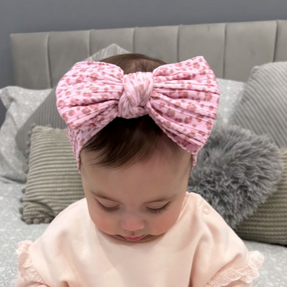 Pink Leopard Pattern Larger Bow Cable Knit Headband