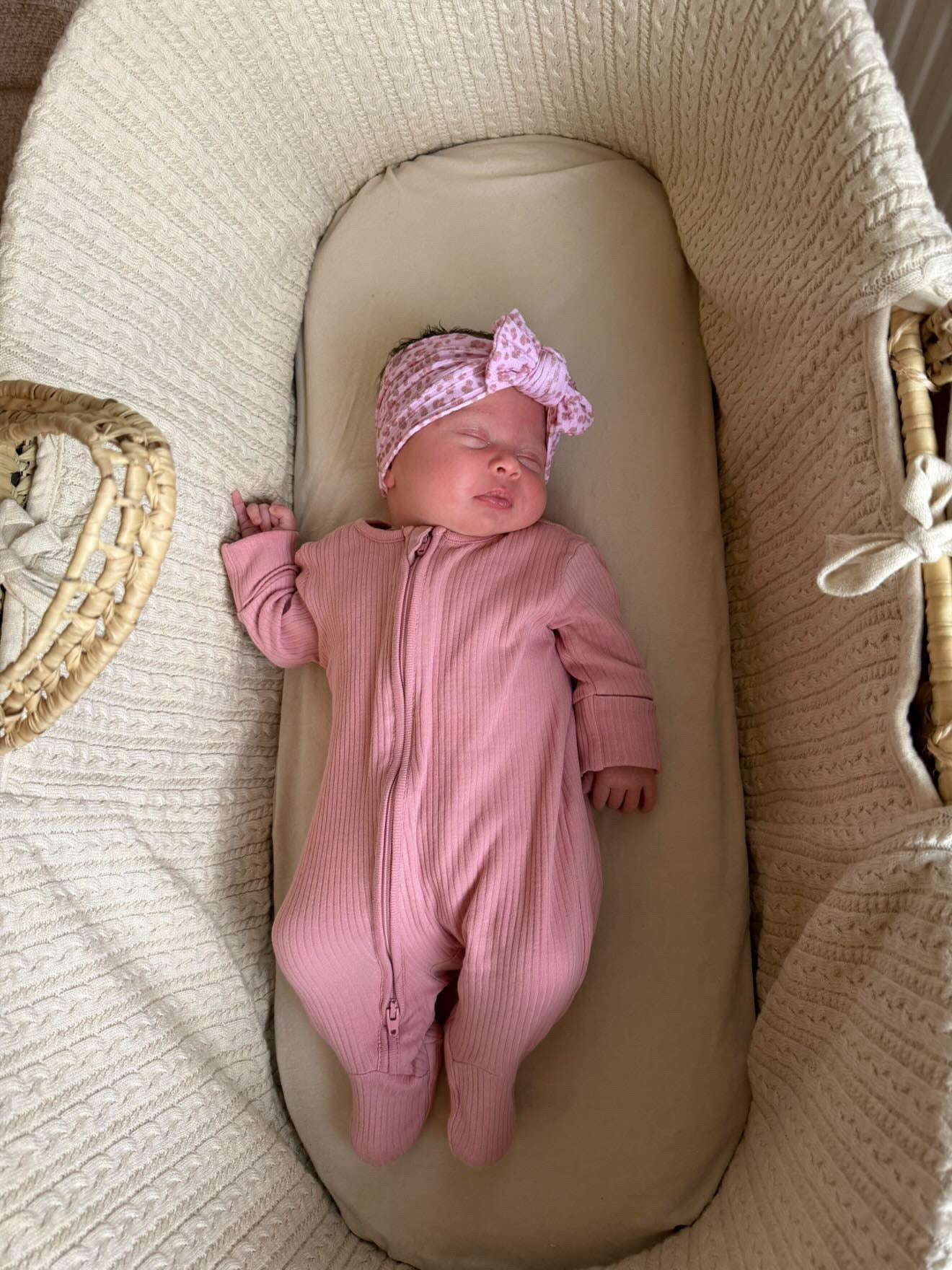 Pink Leopard Smaller Bow Headband For Newborn to Age 3 - Image 3