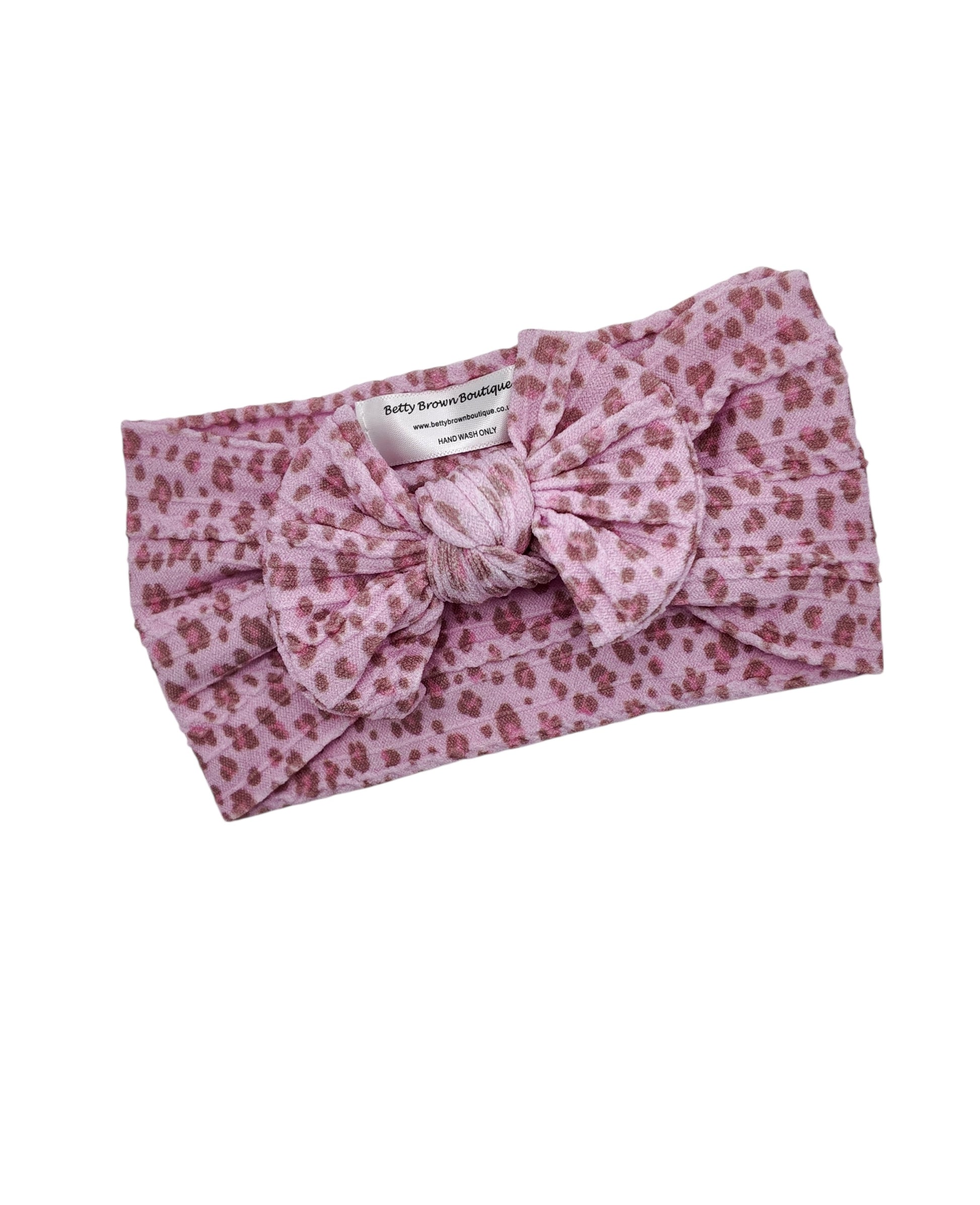 Pink Leopard Smaller Bow Headband For Newborn to Age 3 - Image 4