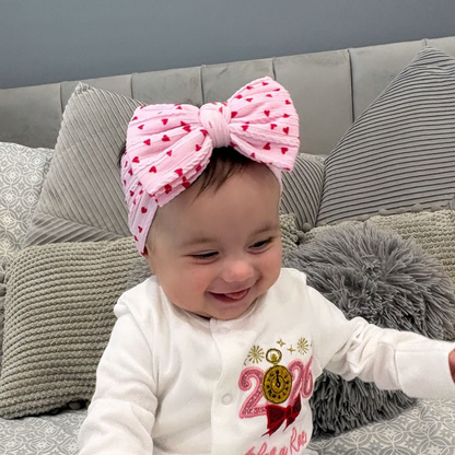 Pink & Red Heart Larger Bow Headband For Baby Girls - Image 1