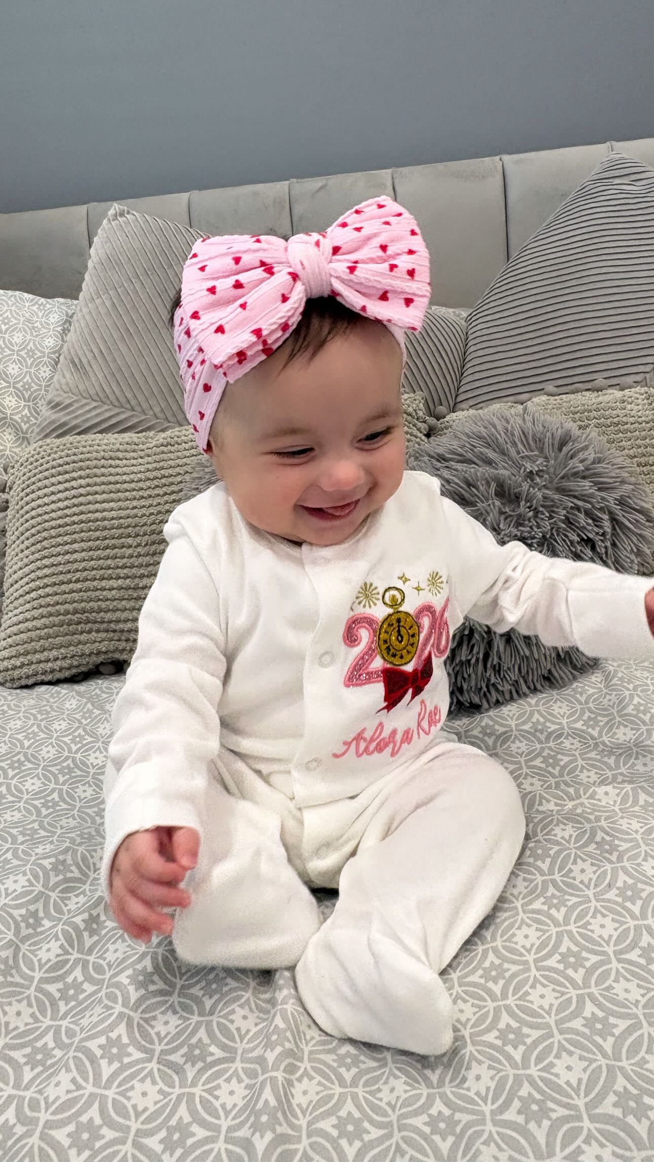 Pink & Red Heart Larger Bow Headband For Baby Girls - Image 7