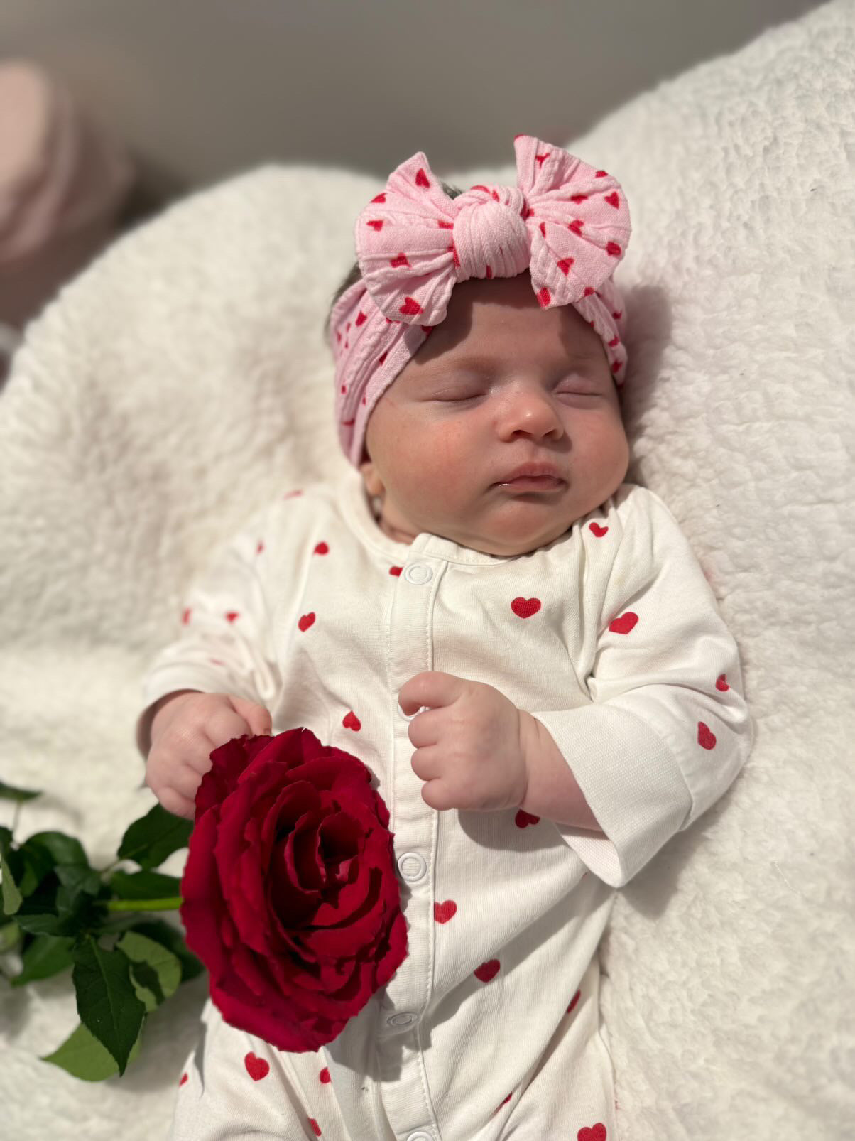 Pink & Red Heart Smaller Bow Headband For Newborn To Toddlers - Image 3
