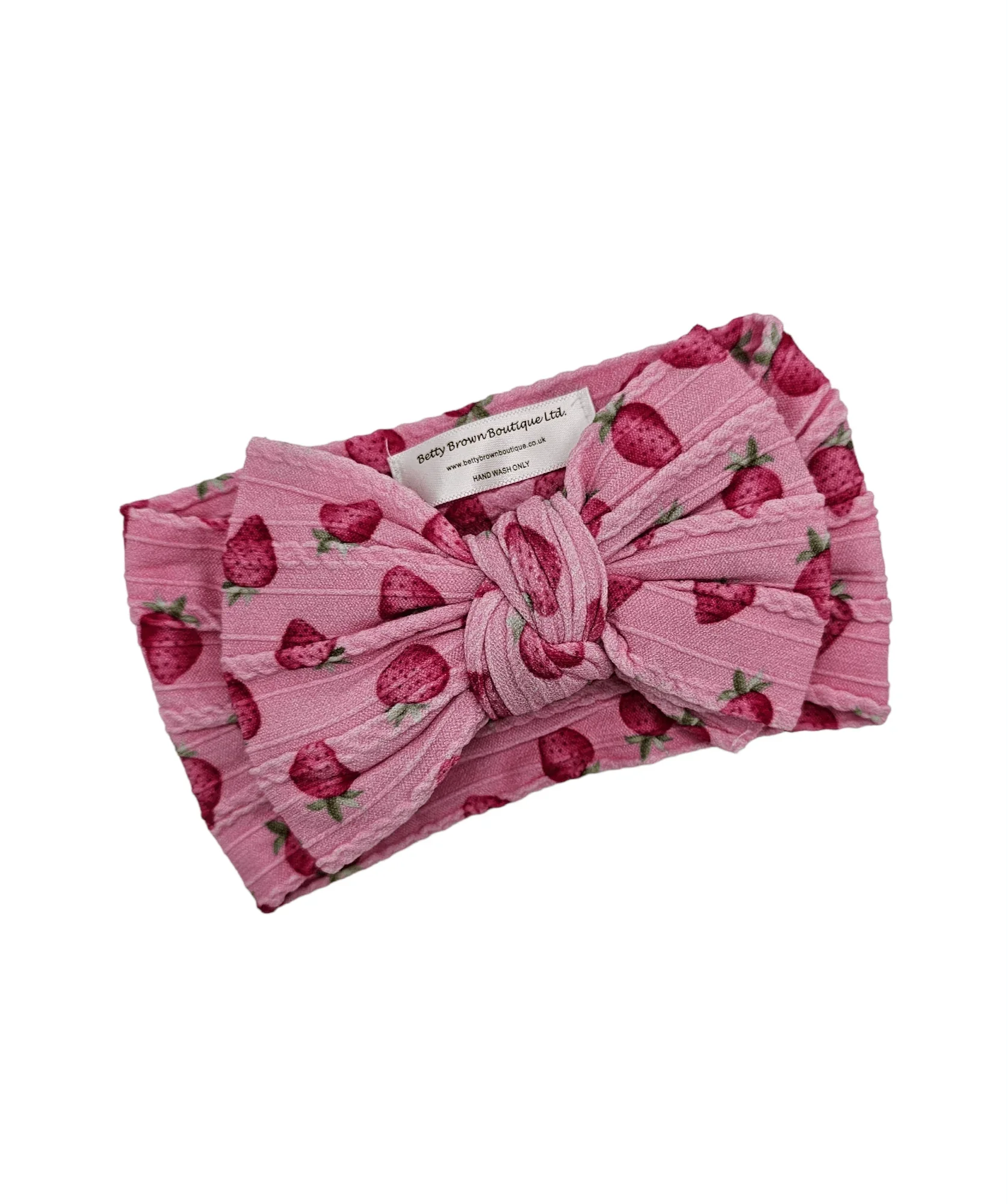 Pink Strawberry Print Larger Bow Headband For Baby Girls - Image 3