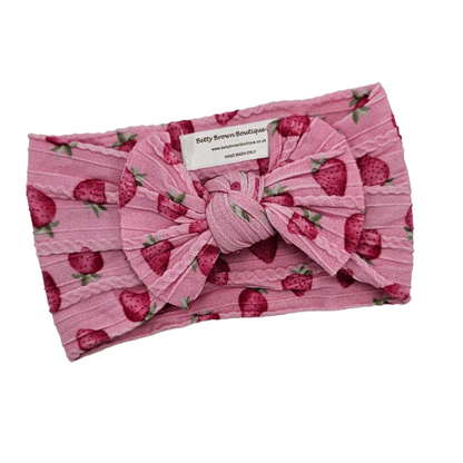 Pink Strawberry Smaller Bow Headband For Newborns to Toddlers - Image 2