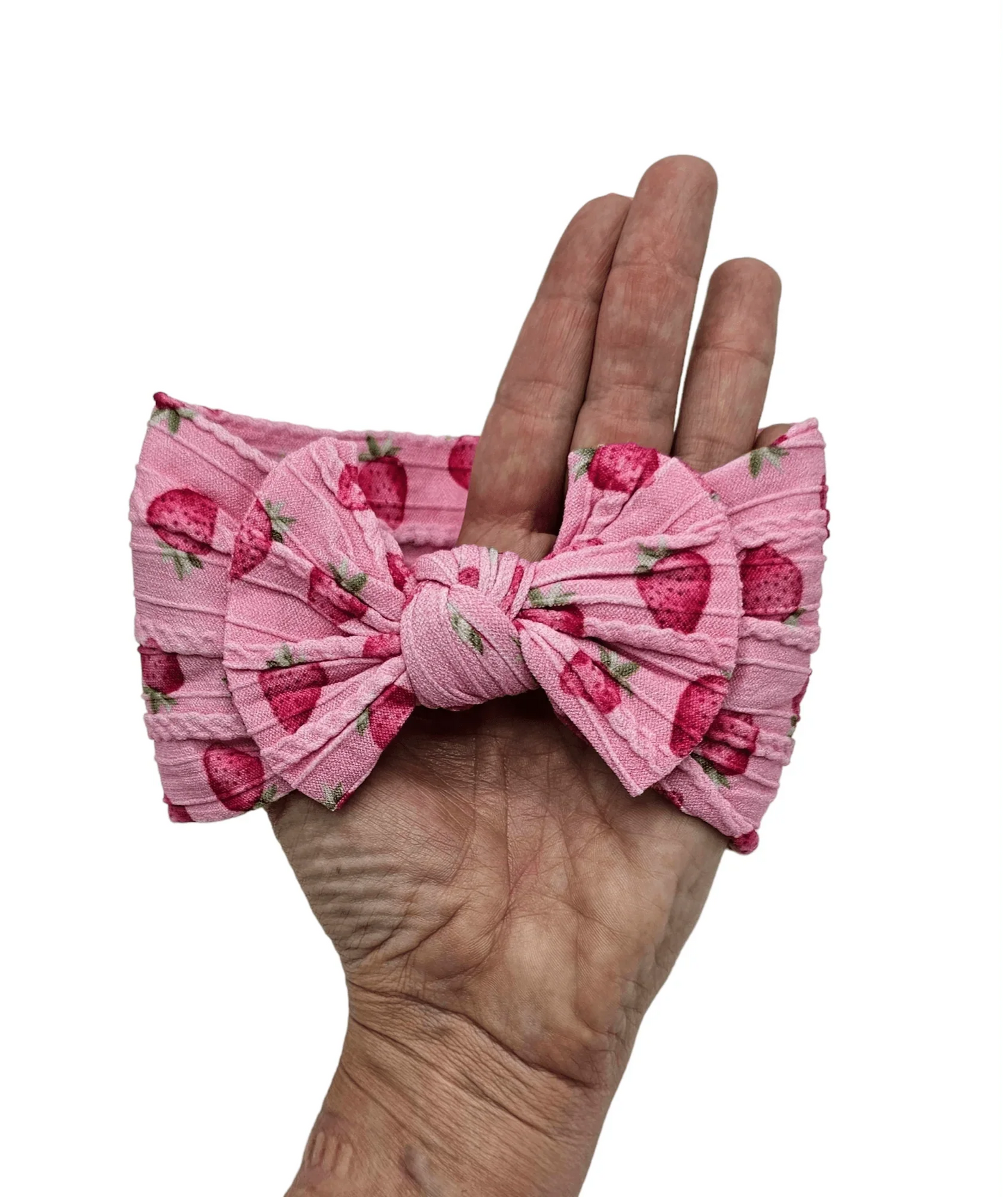Pink Strawberry Smaller Bow Headband For Newborns to Toddlers - Image 4