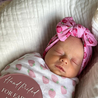 Pink Strawberry Smaller Bow Headband For Newborns to Toddlers - Image 6