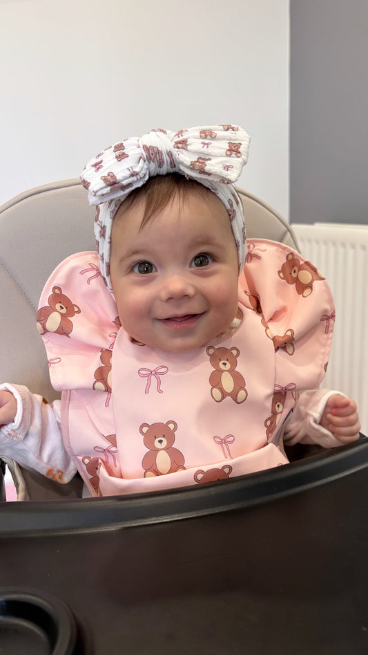 Pink Teddy Bear Bow Detailed Waterproof Bib For 6-18 Months - Image 1