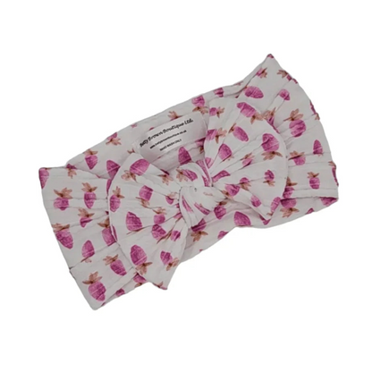 Pink Watercolour Strawberry Smaller Bow Headband For Babies - Image 2