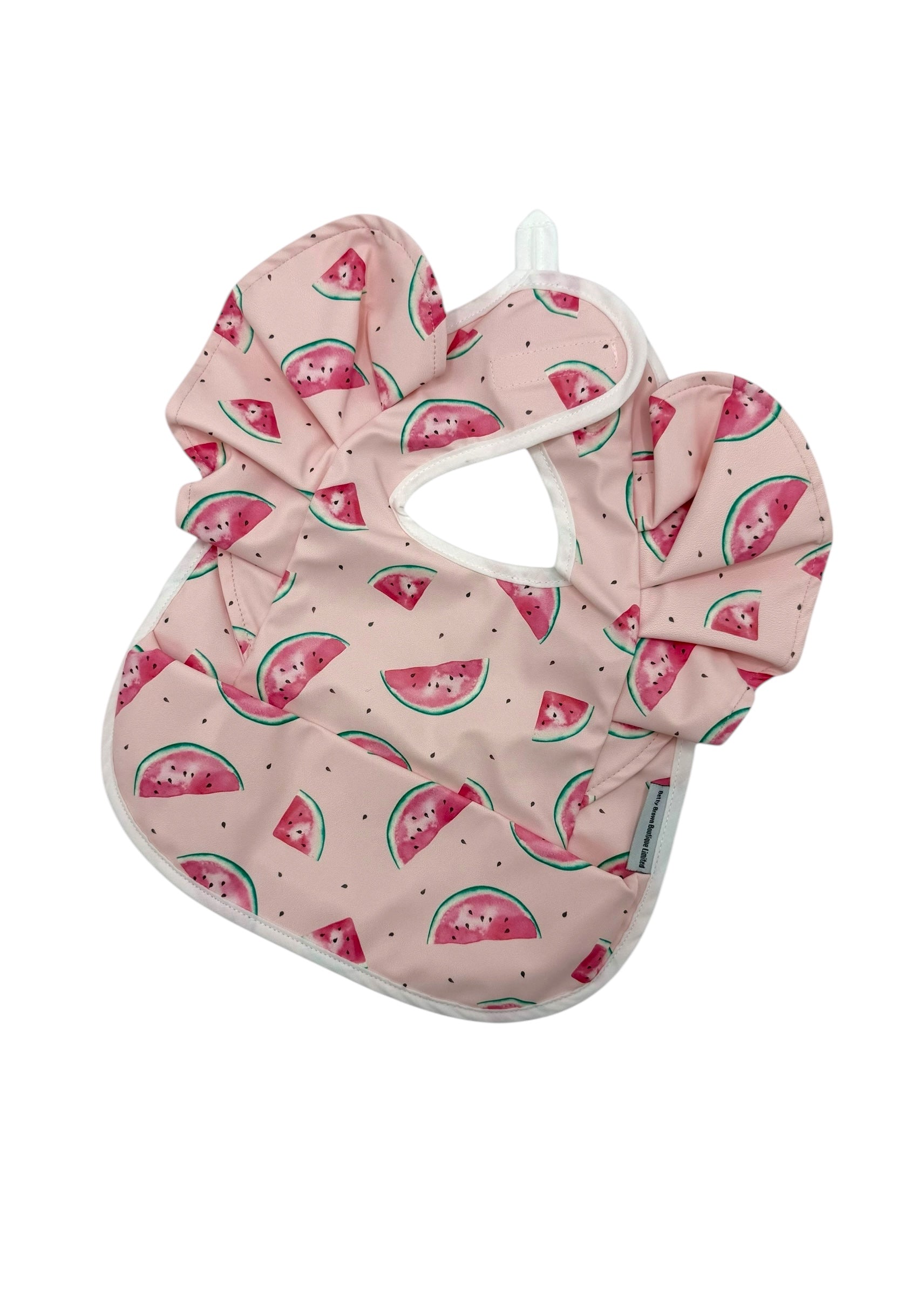 Pink Watermelon Print Frill Baby Bib For 6-18 Months Old - Image 1