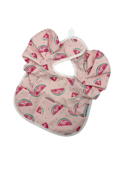 Pink Watermelon Print Frill Baby Bib For 6-18 Months Old - Image 1